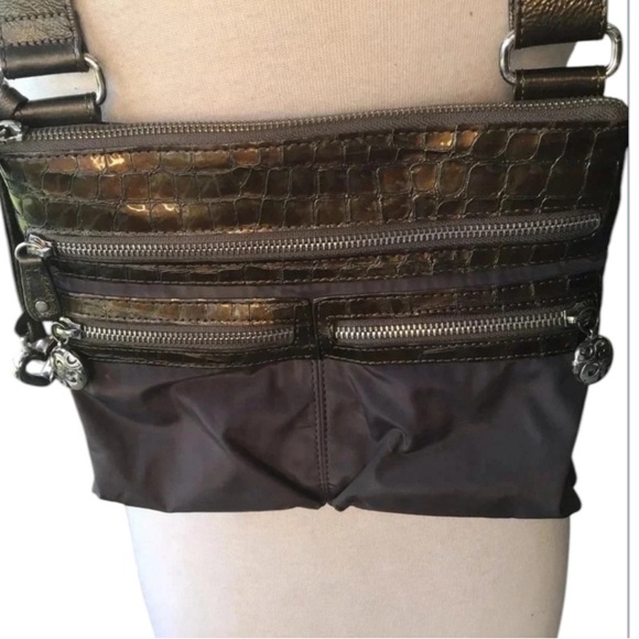 Brighton Go Go crossbody messenger bag nylon croc patent leather croc brown - Picture 4 of 9